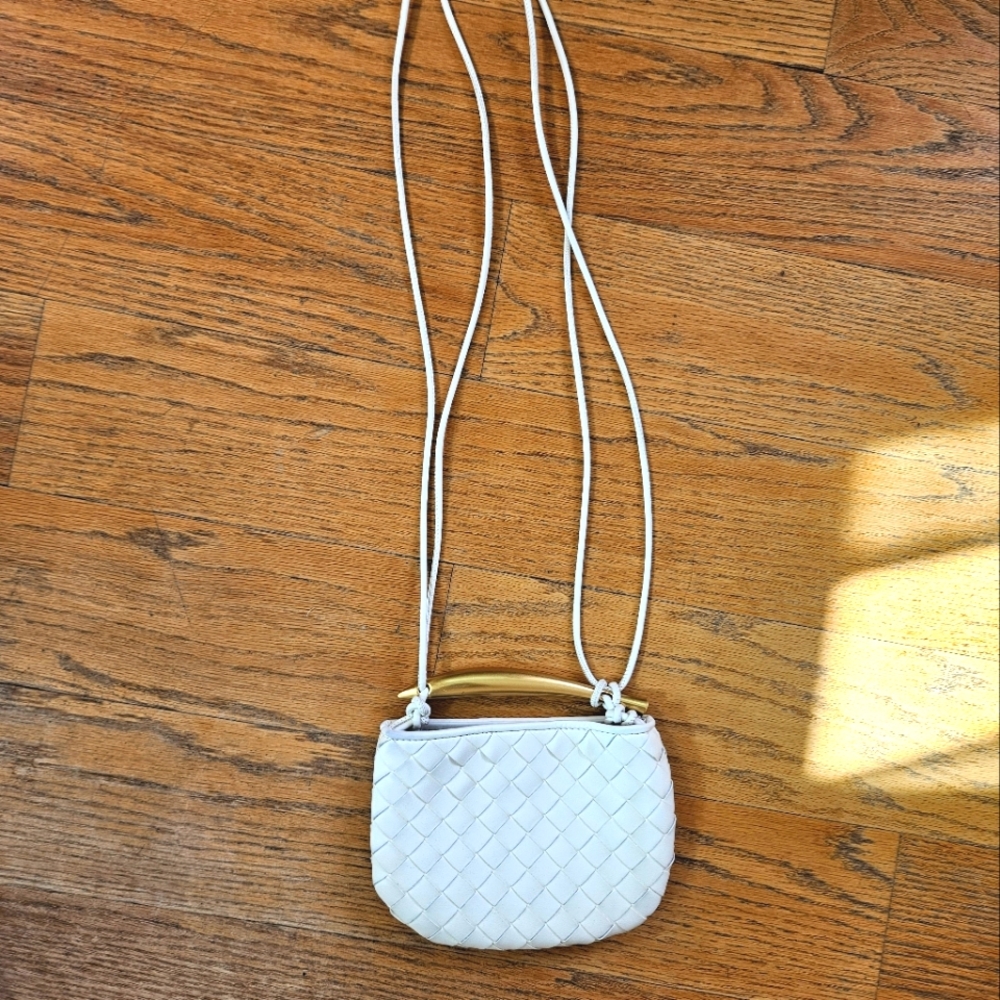 Mini White Woven Leather Handbag